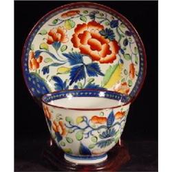 GAUDY DUTCH PORCELAIN HANDLELESS TEA CUP AND SAUCER