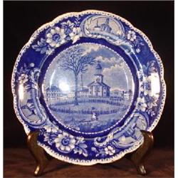 FLOW BLUE 8 ¾" STAFFORDSHIRE PORCELAIN PLATE