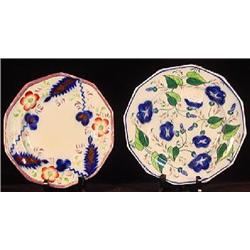 TWO ODD GAUDY IRONSTONE PLATES