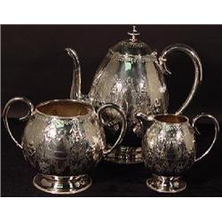 THREE PIECE AMERICAN COIN SILVER TEA SERVICE