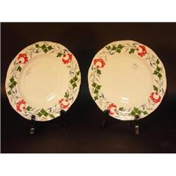 TWO 7 ½" PEARLWARE, EARTHENWARE GAUDY ROSE PLATES