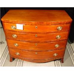 HEPPLEWHITE MAHOGANY BOW FRONTED CHEST OF FOUR LONG DRAWERS