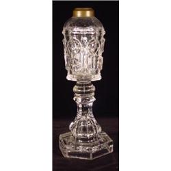 A CLEAR PRESSED FLINT GLASS WHALE OIL LAMP