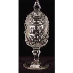 A CLEAR BLOWN AND CUT FACETED GLASS POKAL