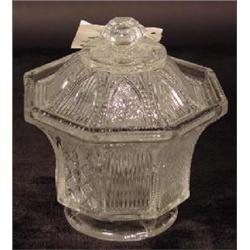 SANDWICH CLEAR LACY PRESSED GLASS COVERED SUGAR BOWL