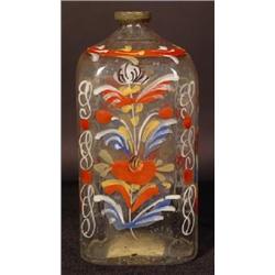 A STIEGEL-TYPE CLEAR BLOWN AND POLYCHROME ENAMELED BOTTLE