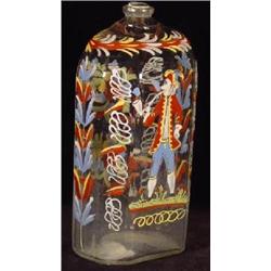 STIEGEL-TYPE CLEAR BLOWN AND POLYCHROME ENAMELED BOTTLE