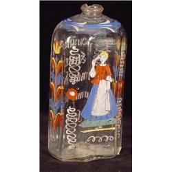 A STIEGEL-TYPE CLEAR BLOWN AND POLYCHROME ENAMELED BOTTLE