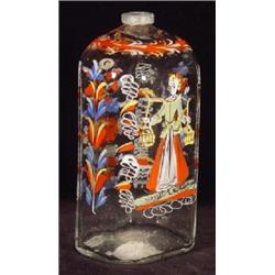 STIEGEL-TYPE CLEAR BLOWN AND POLYCHROME ENAMELED BOTTLE