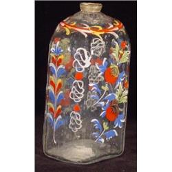 STIEGEL-TYPE CLEAR BLOWN AND POLYCHROME ENAMELED BOTTLE