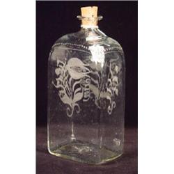 CLEAR BLOWN AND ETCHED GLASS DECANTER
