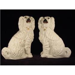 PAIR OF TALL STAFFORDSHIRE PORCELAIN SPANIELS