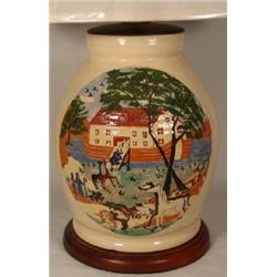 LARGE OVOID SHAPED CREAM GLAZED CERAMIC JAR