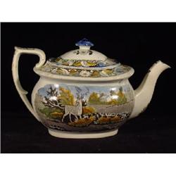SALOPIAN POLYCHROME ENAMELED TRANSFER PRINTED TEAPOT