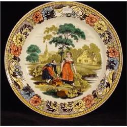 SALOPIAN POLYCHROME ENAMEL, TRANSFER PAINTED PORCELAIN 7 ¾" PLATE