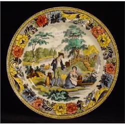 SALOPIAN POLYCHROME ENAMEL, TRANSFER PAINTED PORCELAIN 7 ¾" PLATE