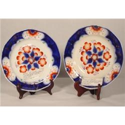 TWO 7 ½" ENGLISH IRONSTONE GAUDY STAFFORDSHIRE PLATES
