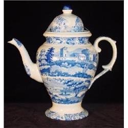 ENGLISH MEDIUM BLUE TRANSFER DECORATED COFFEE POT