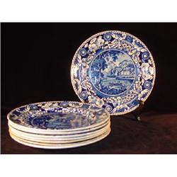 EIGHT 10" DARK FLOW BLUE STAFFORDSHIRE TRANSFER DINNER PLATES