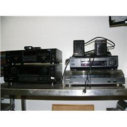 Sony cassette deck; Sony audio video control center; pair of Koss speakers; Sony video cassette reco