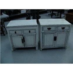 Pair of white Chinese cabinets one is 30 1/4H, 31" W, 20" D and other is 30" H, 29 1/2 W, 18 1/2 D, 