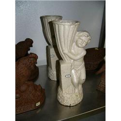 Pair of Cherub cast iron vases (500)