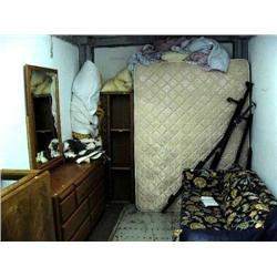 Oak dresser with mirror; Queen sized bed with oak board; patchwork quilt (49)