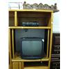 Image 3 : 2 hand carved wood hanging racks; TV; DVD player; oak entertainment center; 2 end tables; pair of Ke