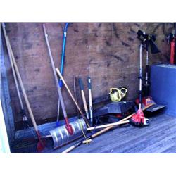 Power shovel; weed whacker; Homelite Super easy chainsaw; Skilsaw 16/12 chainsaw; assorted yard tool