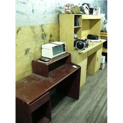 Work bench; small oven; small desk; 4 electric drills; 2 sanders; miniature air compressor; grinding