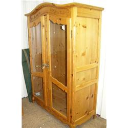 2-door pine carved Louis XV style home entertainment center or display cabinet (61)