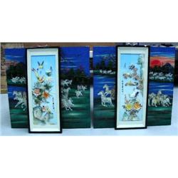 4 lacquered panels with horses; 2 panels with semi-precious stones Chinese (46)