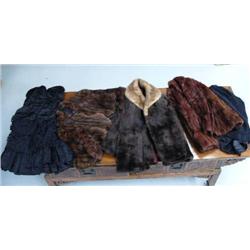 3 old fur garments; ornate black party dress (46)