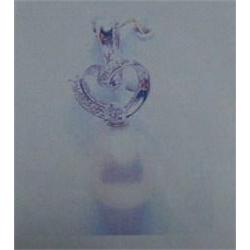 Cultured South Sea Pearl and Diamond Pendant 18 K white gold- pearl is drop shaped, fine luster and 