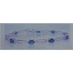 Sapphire and Diamond Bracelet 14 K white gold- Sapphires are oval, faceted approx. 5.00 carats trans