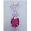 Image 1 : Fine Burmese Ruby and Diamond Pendant and Chain 14 K white gold- ruby is oval, faceted approx. 0.92 