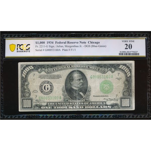 1934 $1000 Chicago FRN PCGS 20