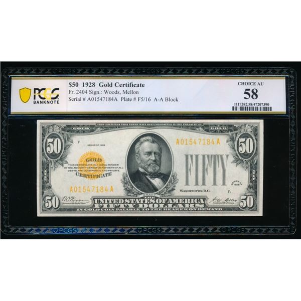 1928 $50 Gold Certificate PCGS 58