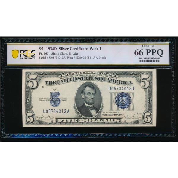 1934D $5 Silver Certificate PCGS 66PPQ