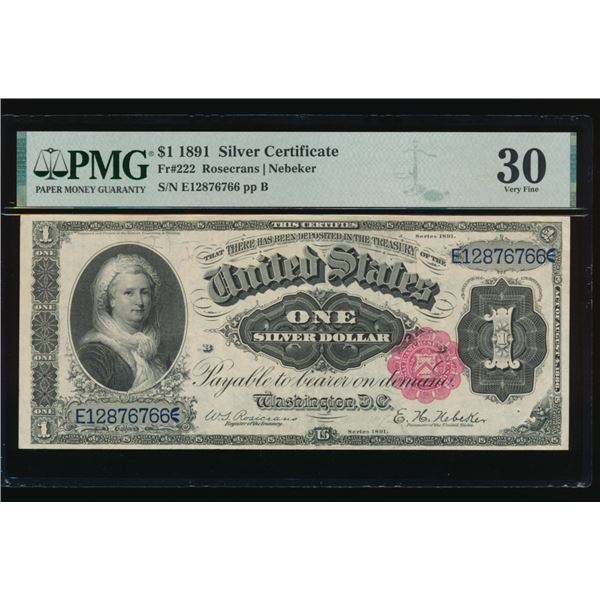 1891 $1 Martha Washington Silver Certificate PMG 30