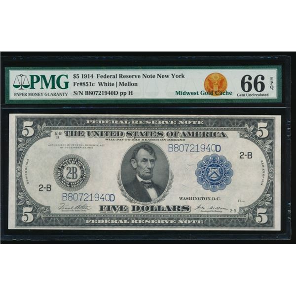 1914 $5 New York FRN PMG 66EPQ