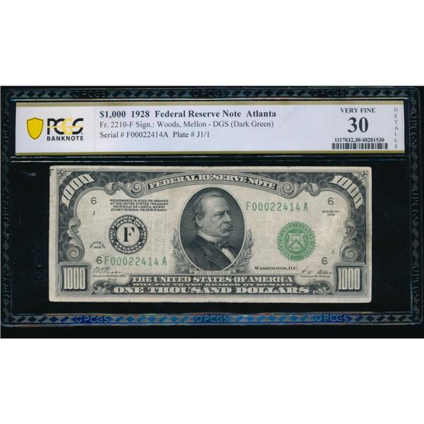 1928 $1000 Atlanta FRN PCGS 30