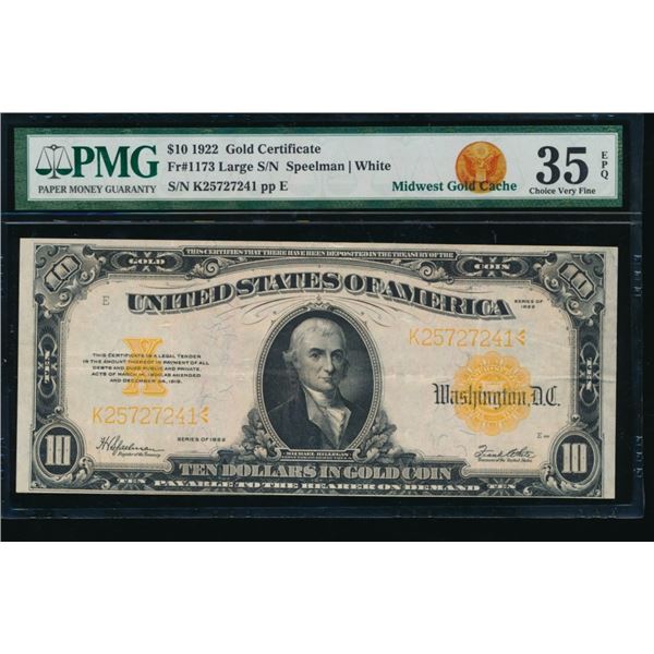 1922 $10 Gold Certificate PMG 35EPQ