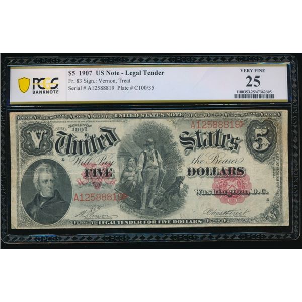 1907 $5 Legal Tender Note PCGS 25