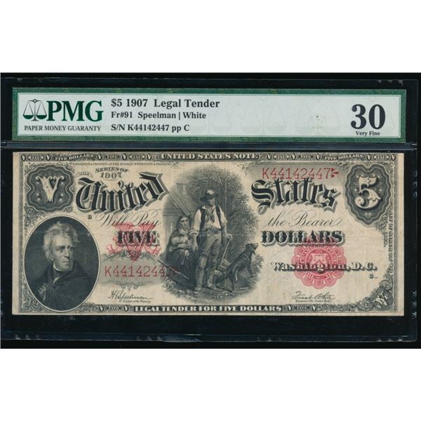 1907 $5 Legal Tender Note PMG 30