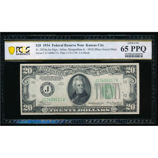 1934 $20 Kansas City FRN PCGS 65PPQ