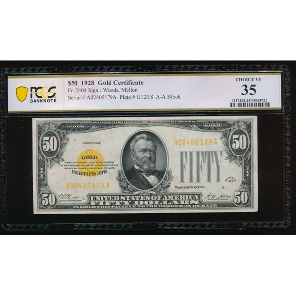 1928 $50 Gold Certificate PCGS 35