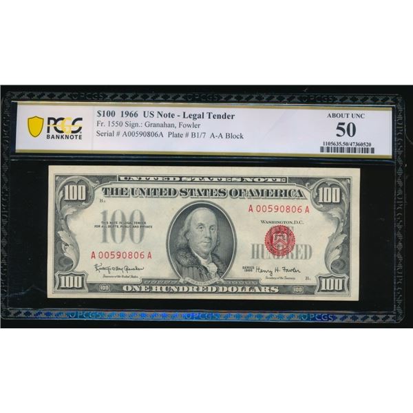 1966 $100 Legal Tender Note PCGS 50