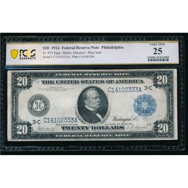 1914 $20 Philadelphia FRN PCGS 25