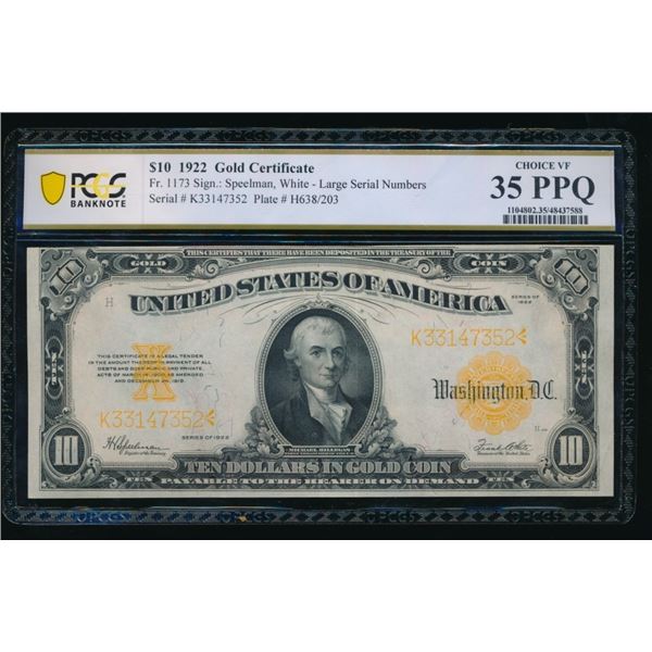 1922 $10 Gold Certificate PCGS 35PPQ